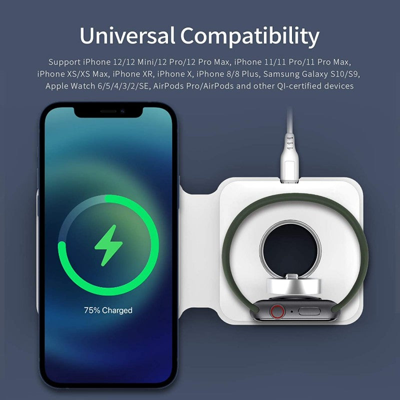 Magnetic Duo Wireless Charging Pad, Portable 2 In 1 Foldable Charging Dock Power Station Multiple Devices Wireless Charger Magnetic Duo Wireless Charging Pad, Portable 2 In 1 Foldable Charging Dock Power Station Multiple Devices Wireless Charger